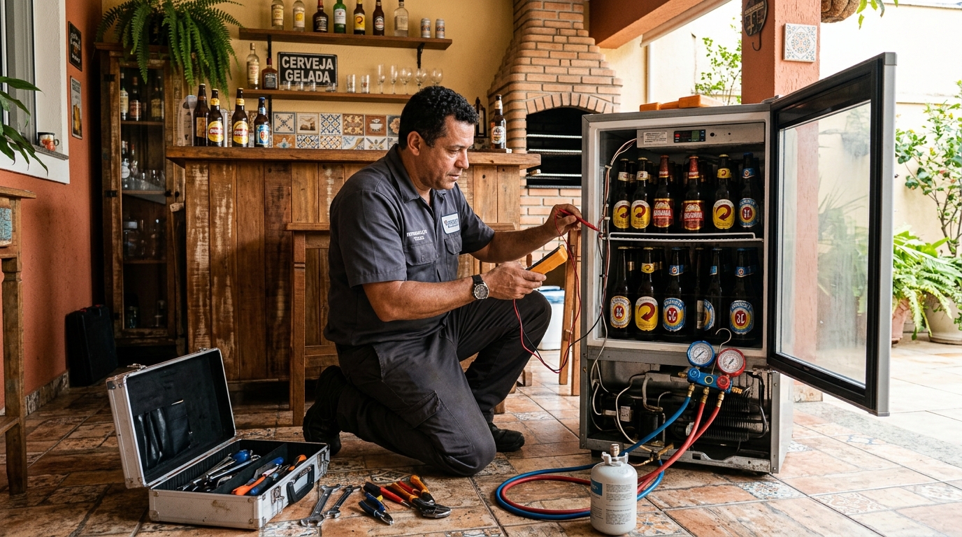 Recarga de gás refrigerante em cervejeira em atendimento em Cabo Frio‑RJ